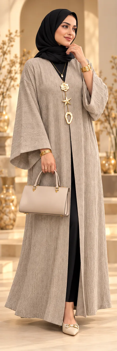 Abaya kimono côtelée Beige taupe