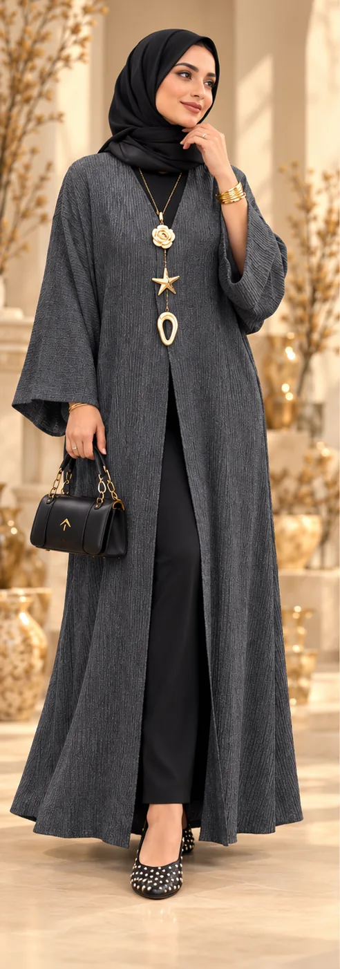 Abaya kimono côtelée Gris anthracite